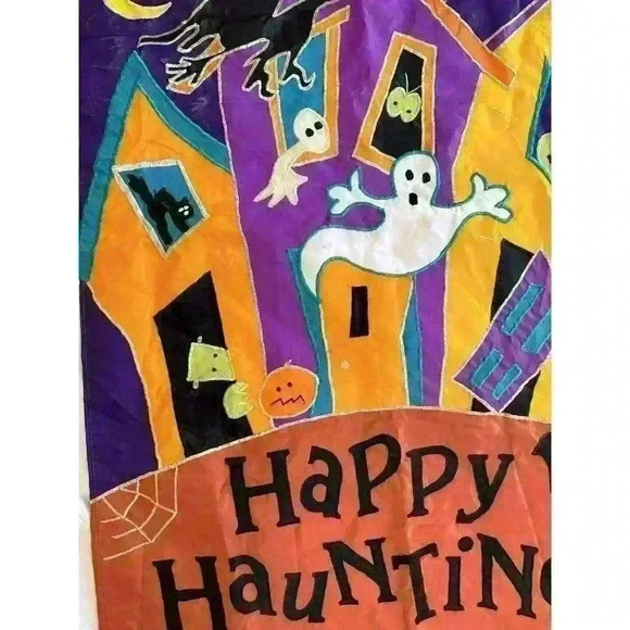 Halloween Garden Flag Happy Haunting Cat Witch Pumpkin Monster Rod Pocket - Picture 4 of 7